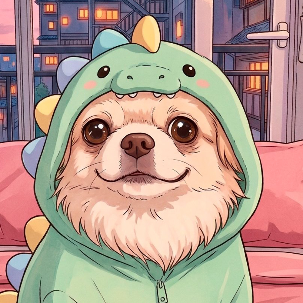 Rex – selfie estilo anime com fantasia de dinossauro